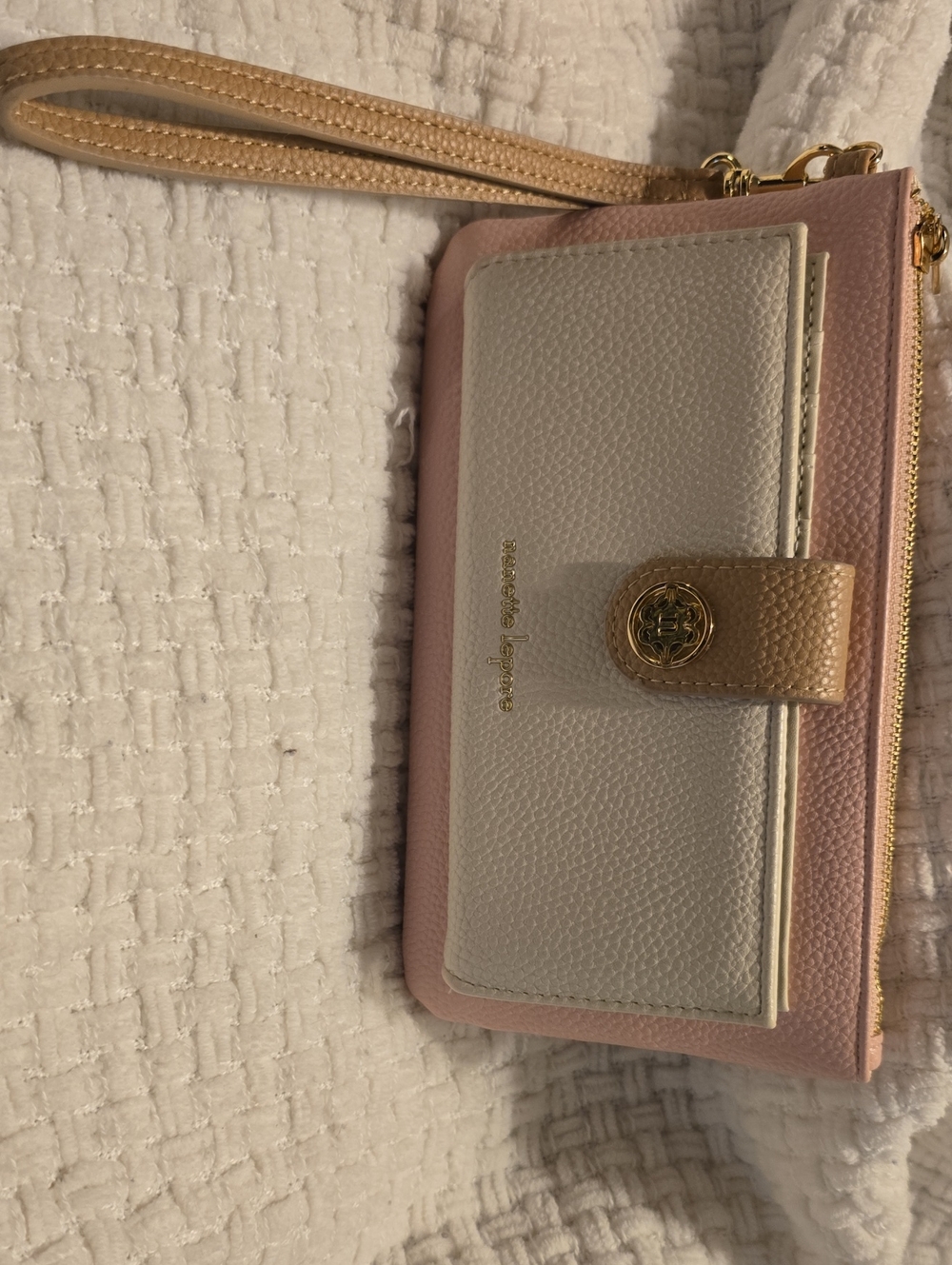 Nanette Lepore Pink, Cream & Tan Pebbled Wristlet